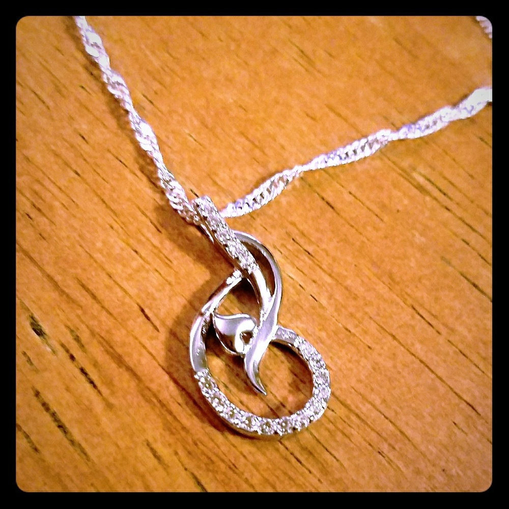 Silver Swirl Crystal Necklace